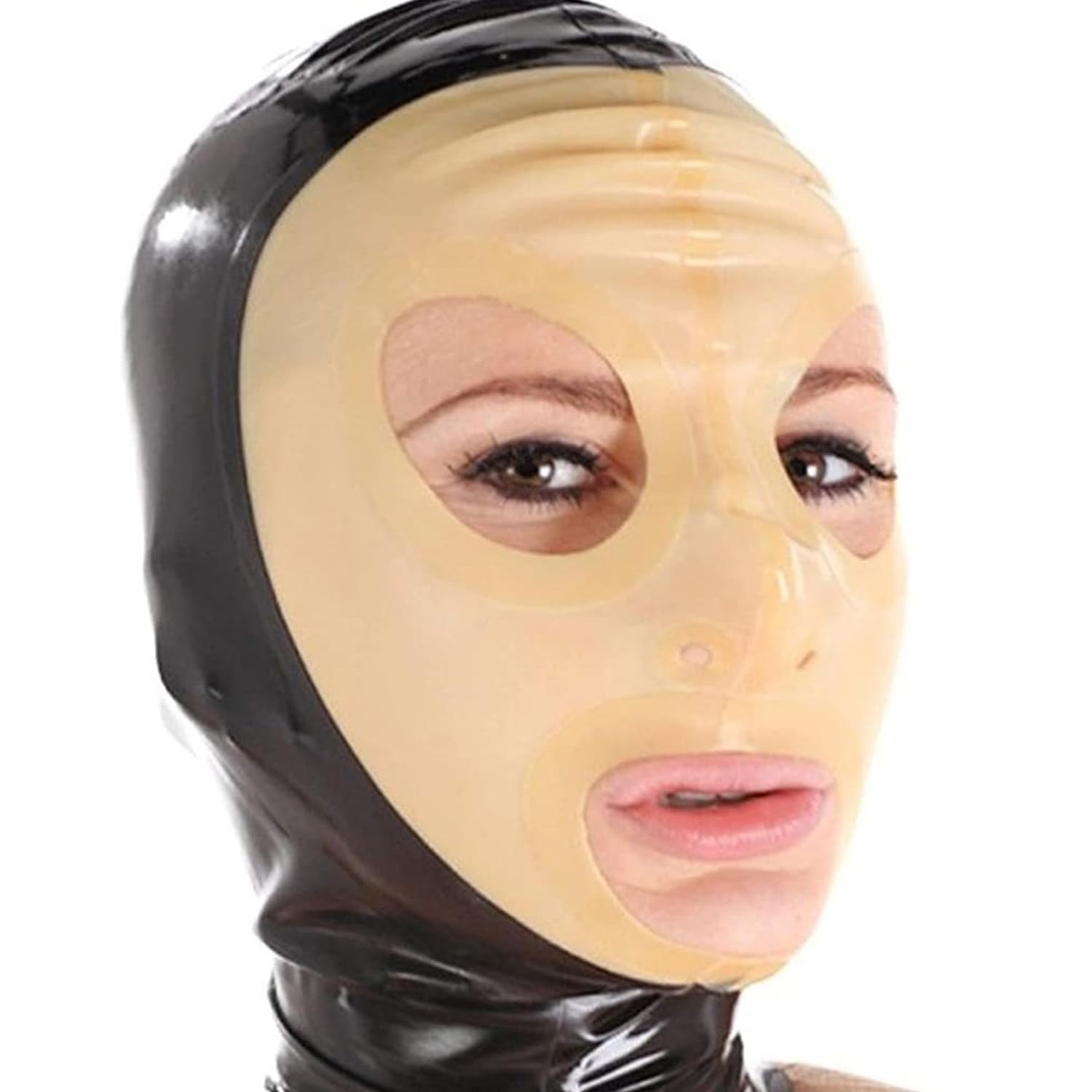 WXLPCGO Latex Hood Funny Rubber Head Mask Unisex Open Eyes Mouth Back Zipper Handmade for Club BDSM Fetish(Size:XS-60CM)