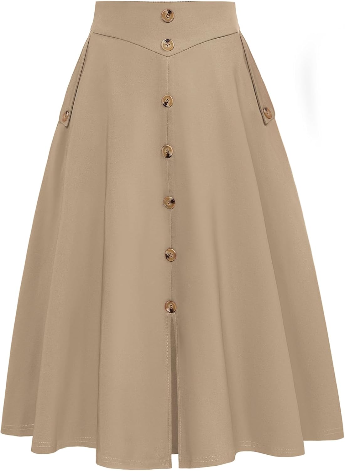 Belle Poque Womens Midi Skirt High Waist A Line Skirts Button Front Slit Flared Skirt Vintage Skirts with Pockets