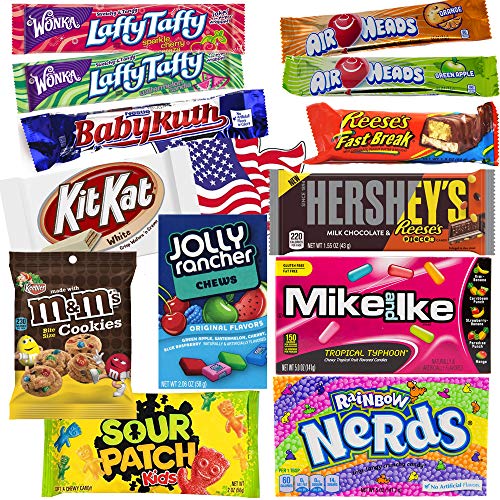 Süßigkeiten Box aus Amerika | Kennenlernbox mit 14 beliebten Süßigkeiten aus den USA | Geschenkidee für Weihnachten und Geburtstage
