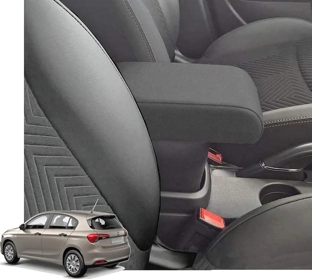 Bracciolo Premium compatibile con Fiat Tipo in tessuto nero, montaggio ad incastro integrato invisibile con grande portaoggetti bracciolo compatibile Tipo