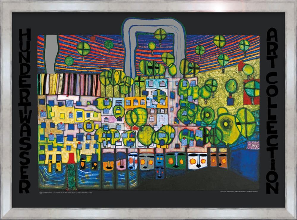 artissimo Bild gerahmt 72x53 cm Friedensreich Hundertwasser „Löwengasse - Die dritte Haut“ AG4690 – hochwertiger Kunstdruck mit Rahmen, modernes Wandbild für Wohnzimmer, Büro & Praxis