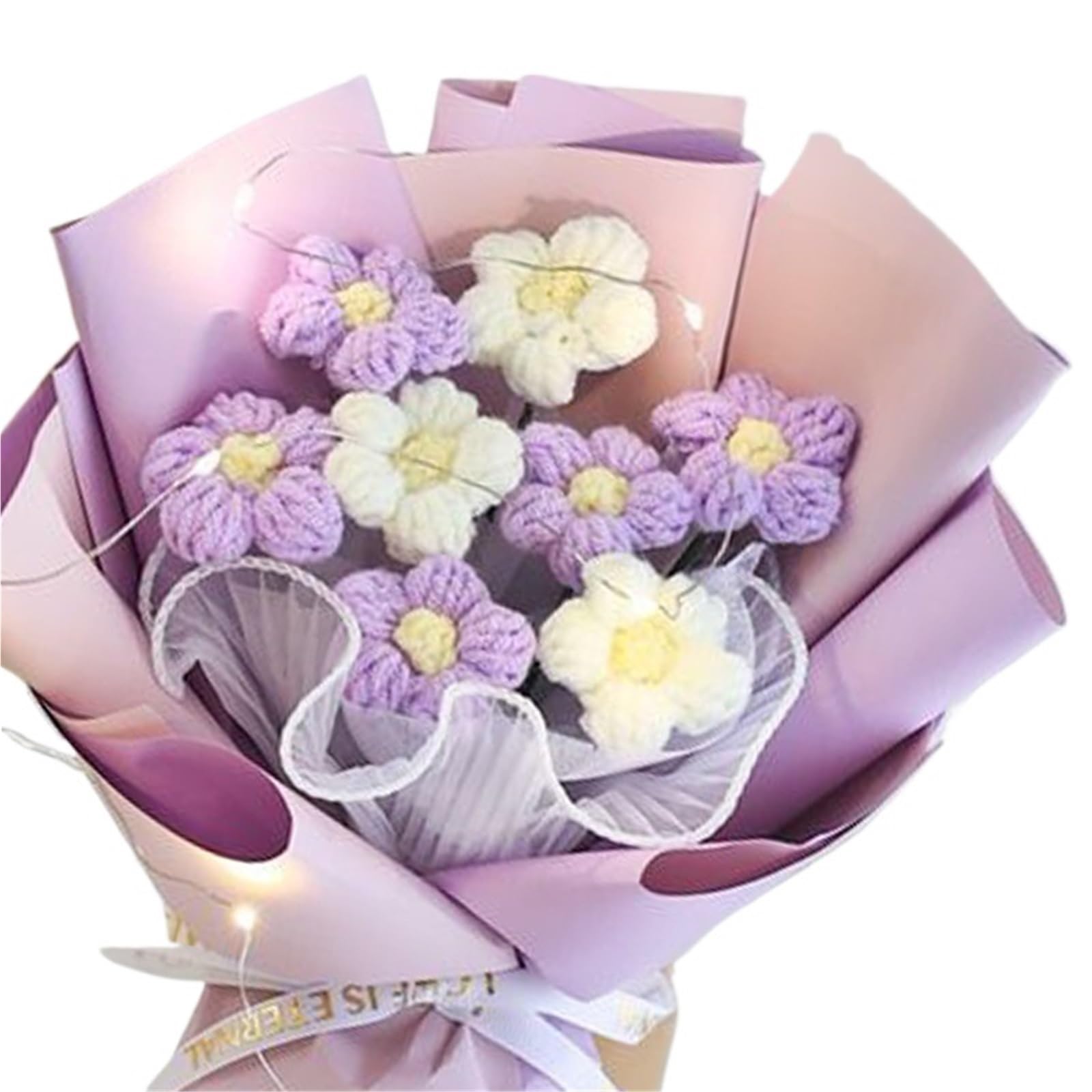 ENWWCH Crochet Flowers Graduation Bouquet Hand Woven For Gift For Home(Color3)