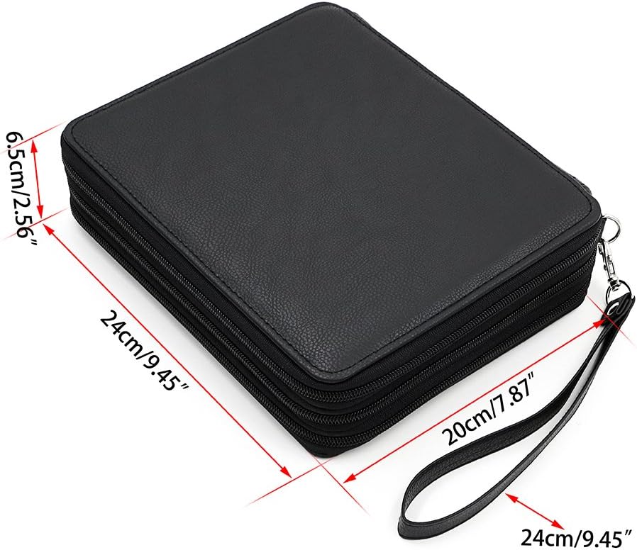 BTSKY Deluxe PU Leather Pencil Case For Colored Pencils - 120 Slot Pencil Holder with Handle Strap Handy Colored Pencil Box Large(Black)