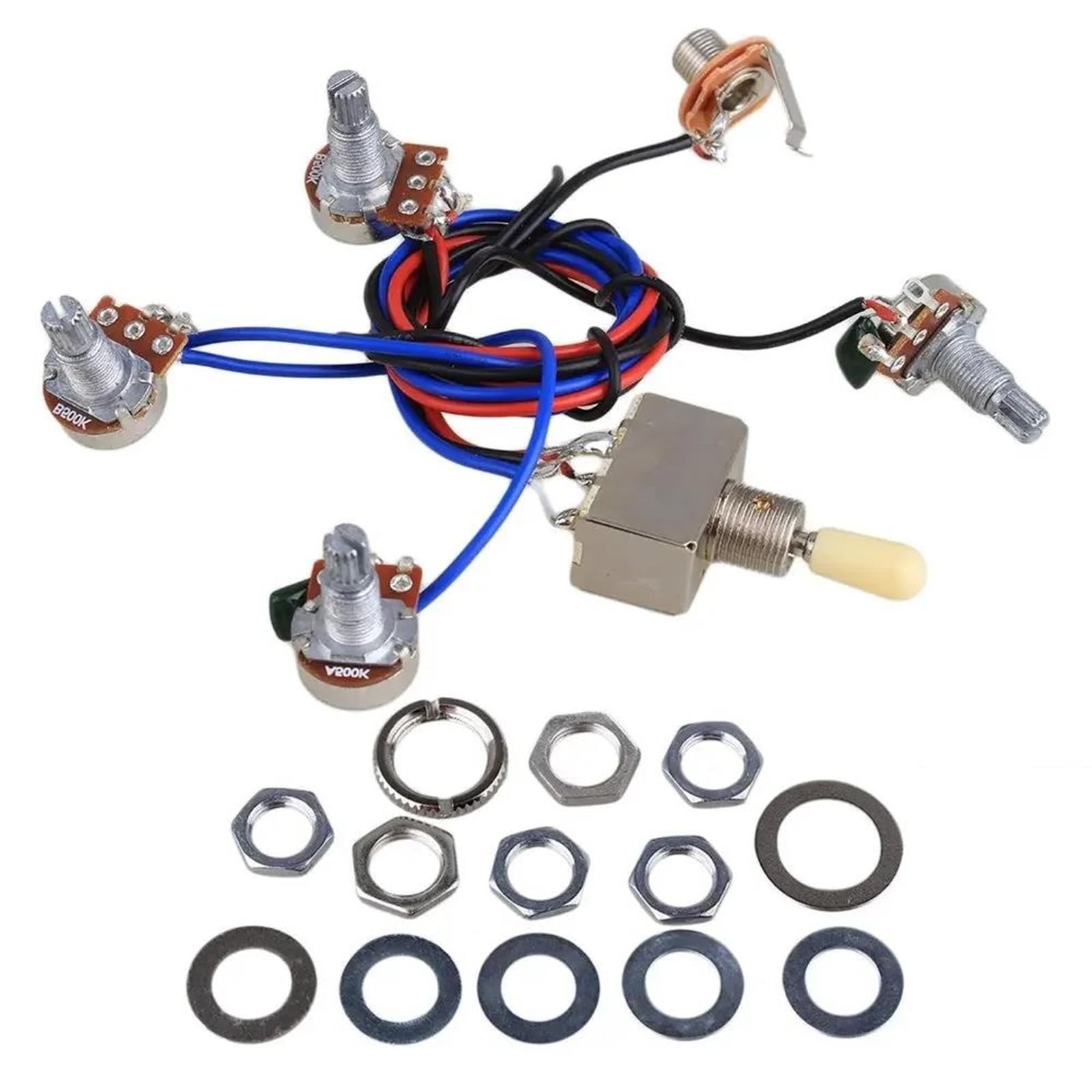 Kit Arnés Precableado Arnés precableado con 2 potenciómetros de volumen y tono interruptores de palanca de 3 vías 1v1t 500k para pastillas dobles de guitarra LP(2T2V)