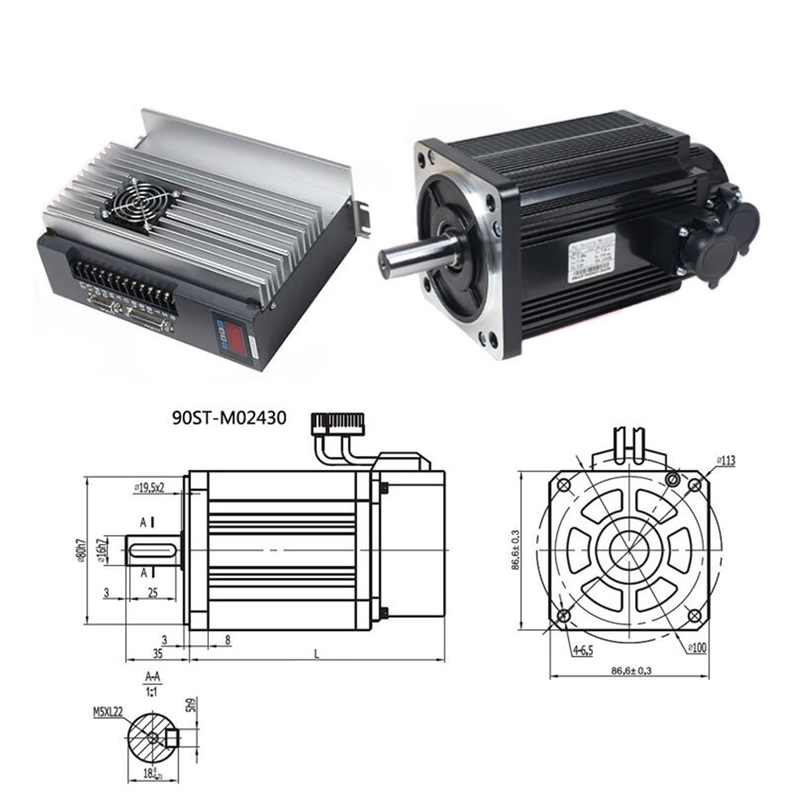 90ST-M02430 220V 750W servomotore a corrente alternata 3000 giri/min 2.4 NM 0.75KW monofase azionamento Magnete Permanente Driver Abbinato | Motore(kit nero 1)