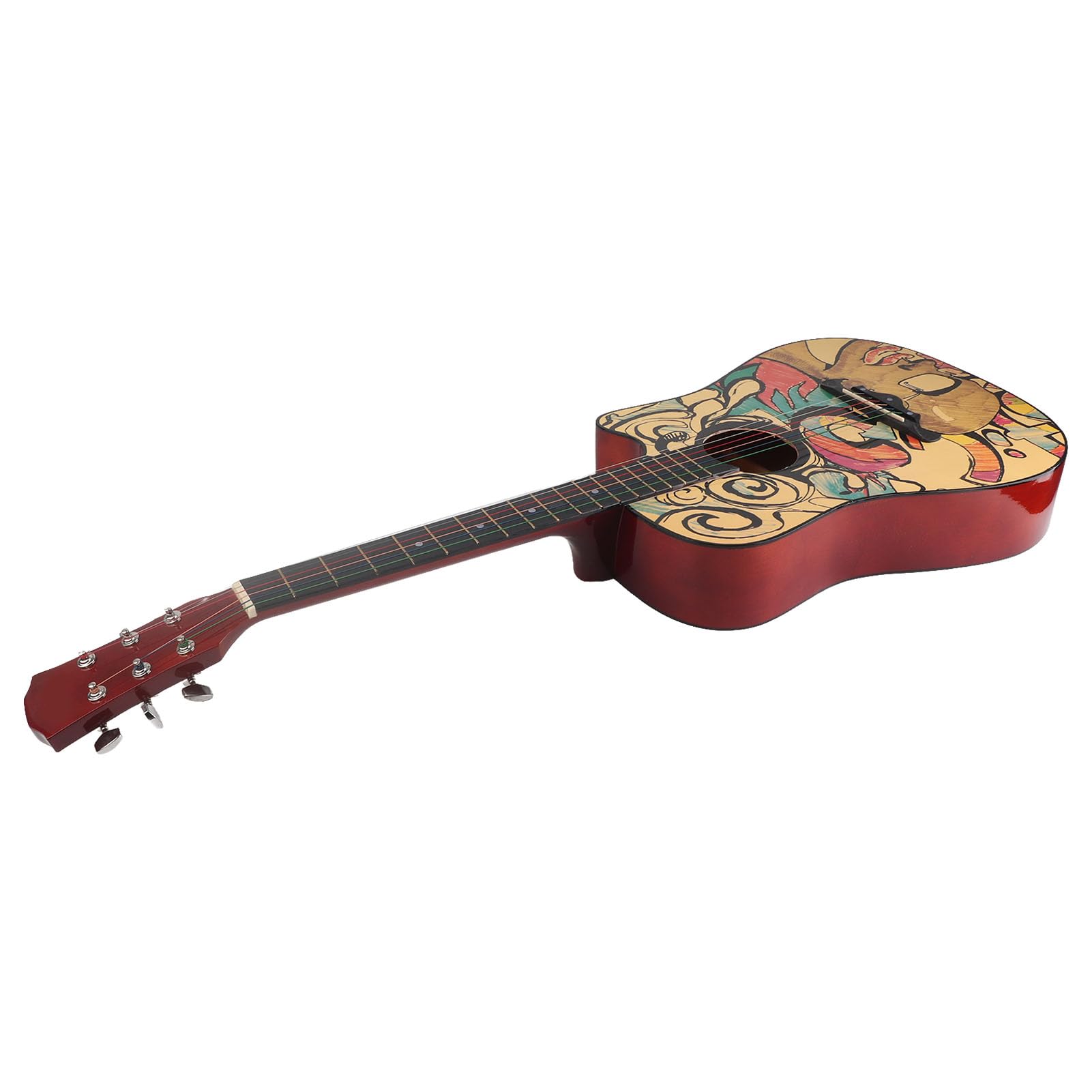 Drewniana Gitara, 38-calowa Gitara Akustyczna z podstrunnicą o Dużej Gęstości i Wzorem Graffiti, dla Początkujących