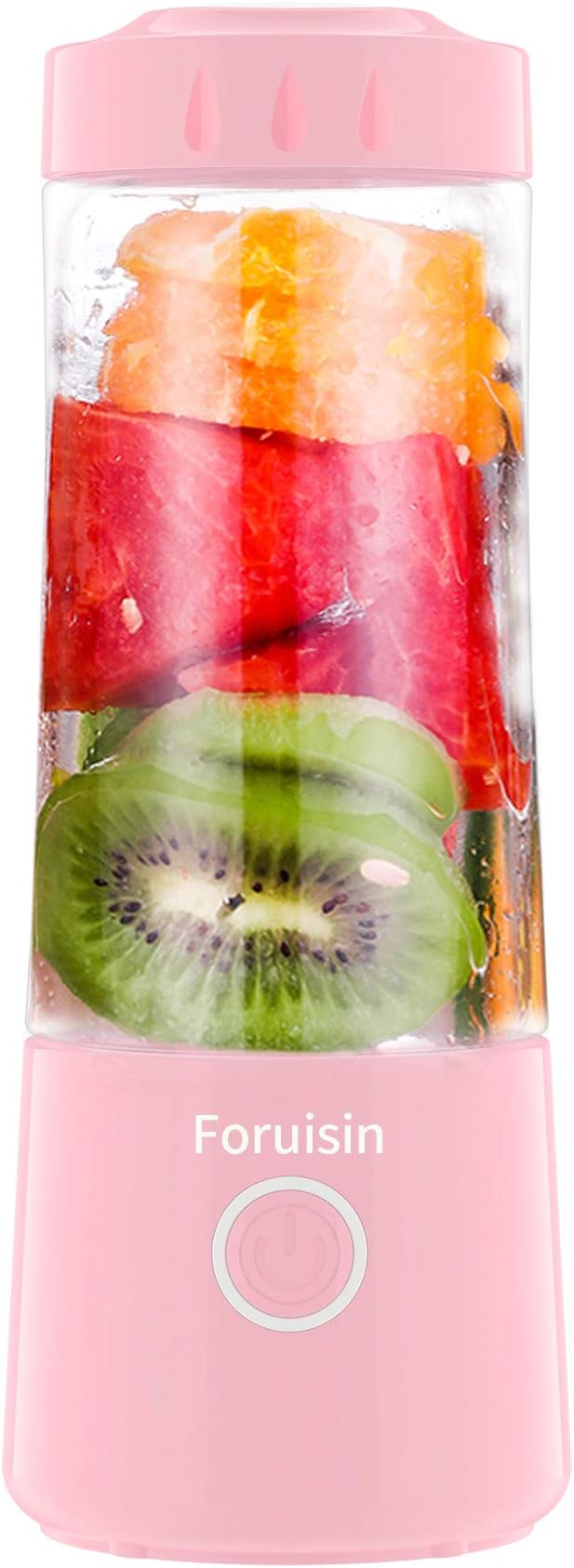 Foruisin Portable Personal Blender, Household Juicer fruit shake Mixer -Six Blades, 380ml Baby cooking machine with USB Charger Cable (Pink)