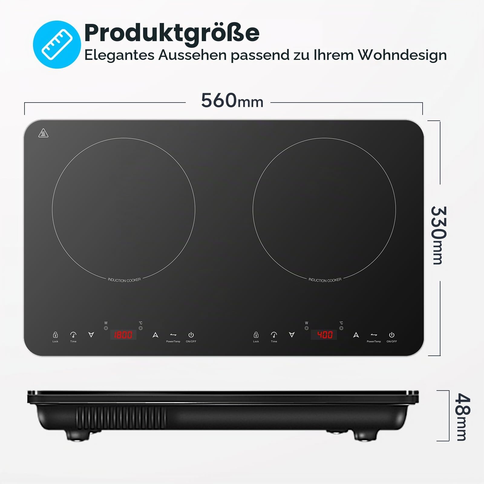 Aobosi Induktionskochfeld 2 platten, Induktionskochplatte tragbares Kochfeld mit Sensor-Touch-Unabhängiger-Steuerung, 20 Temperaturstufen & Leistungsstufen, 4H, Sicherheitssperre,3500W,Neue
