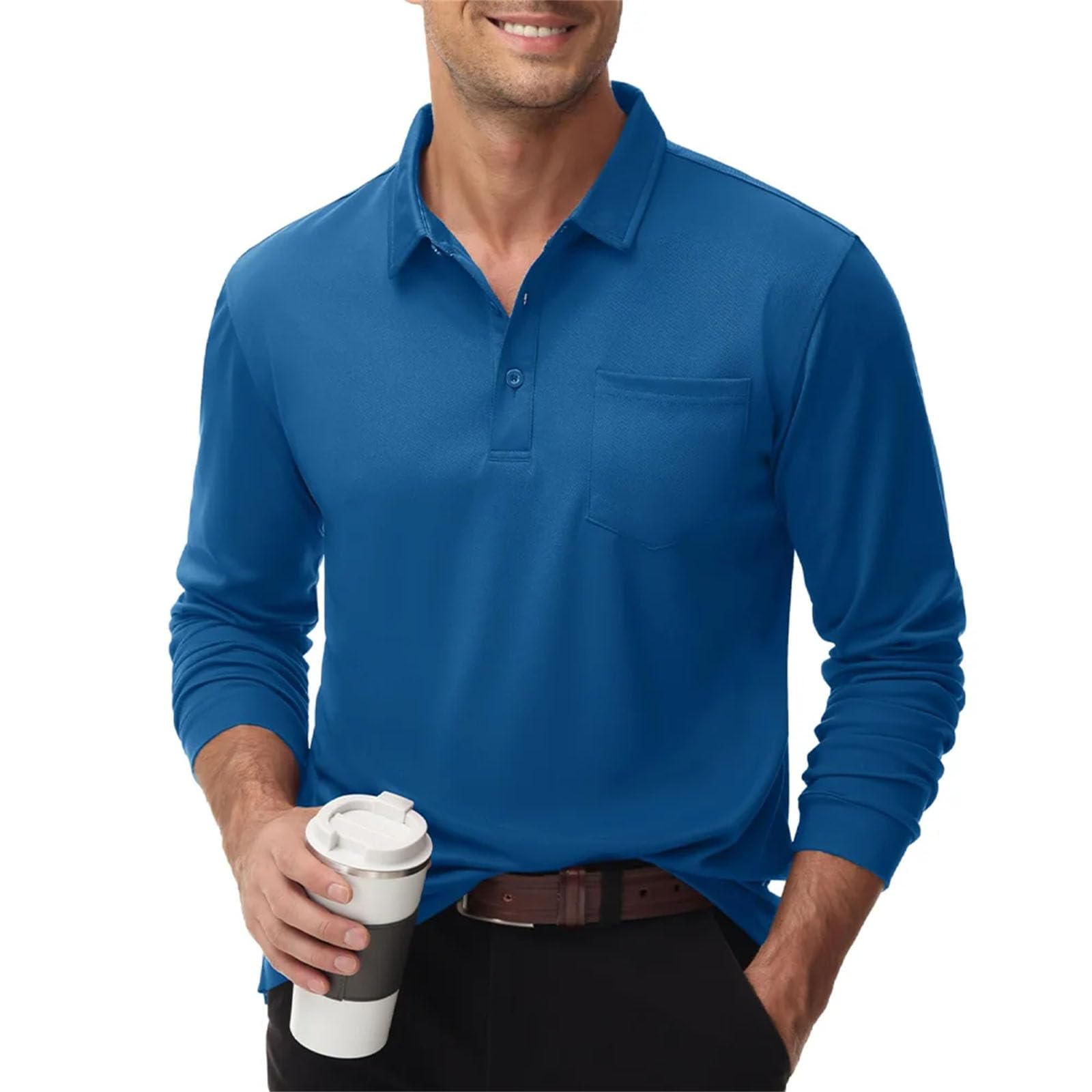 Polo de manga larga para hombre, con bolsillo en el pecho, informal, ligero, transpirable, para golf