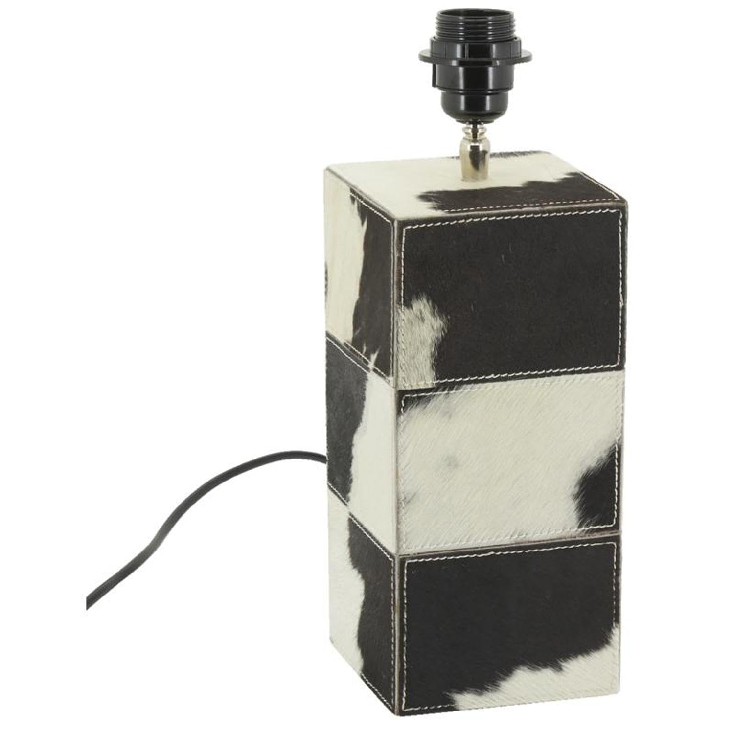 AUBRY GASPARD - Pied de Lampe Peau de Vache Noir et Blanc Medium - Carré - Ampoules E27-12x12x25 cm - Unique et Élégant - Idéal Décoration Intérieure - sans Abat-Jour