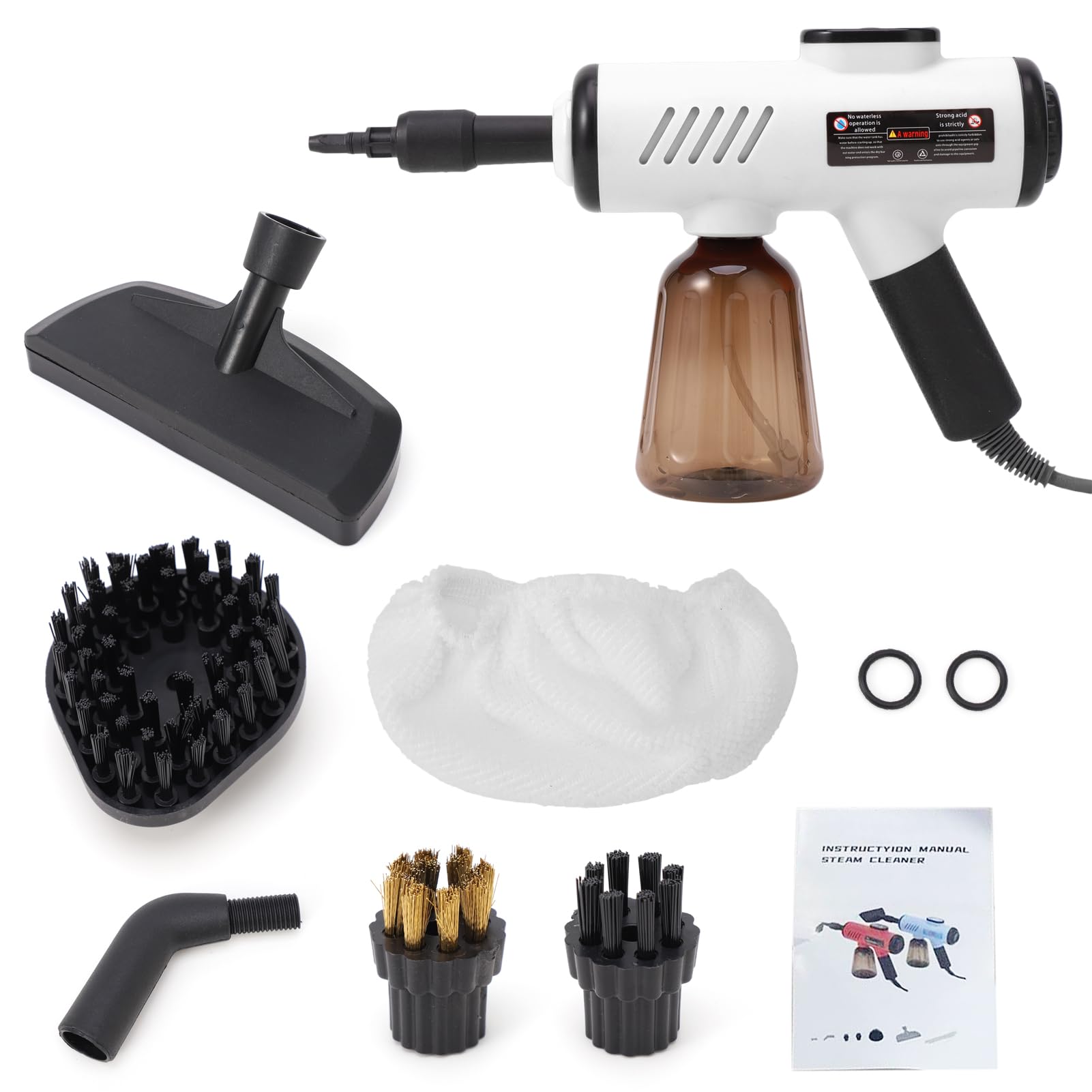 Fockety Handheld Par Paymeer, 1200 W 13S Ogrzewany Przenośny Parowiec z Akcesoriami 8pcs, Wielo Powierzchniowe środki do Czyszczenia, Samochód, łazienka, Tapicerka, Fuga (Biała wtyczka UE 220V)