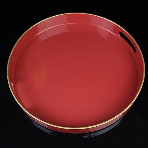 Miniatura 4 de Leemxiiny Bandeja decorativa redonda roja con asas elegante bandeja de 13 pulgadas para mesa de café otomana sala de estar baño exteriores desayuno