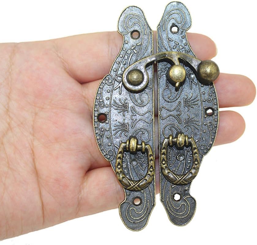 10pcs Vintage Box Hasp Lock Antique Cabinet Buckle Small Embossed Hasp Latch Bronze Swing Lock Clasp Decorative Retro Hardware Buckle Furniture Accessories One Size 60MM