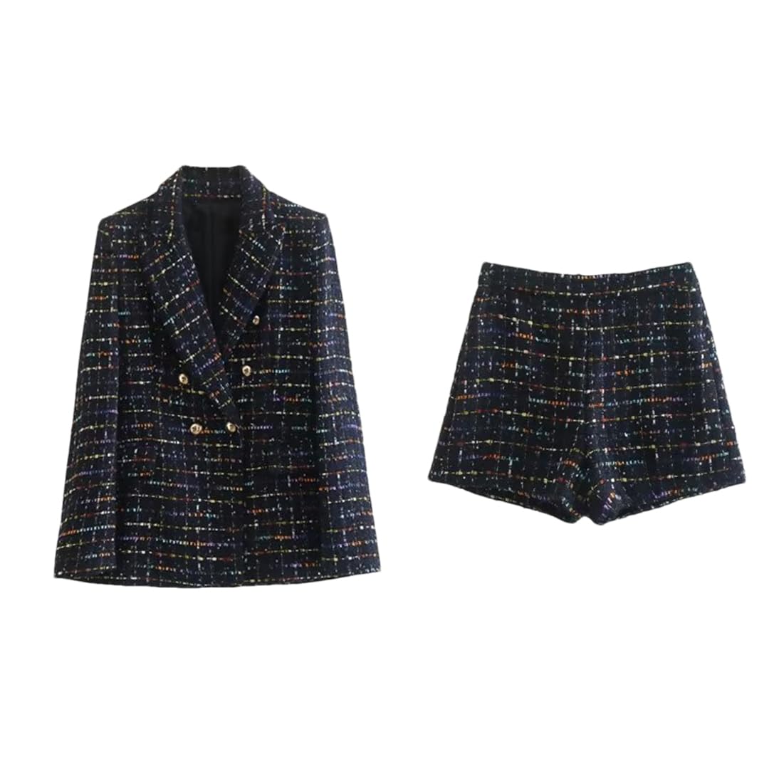 Giacca da donna in tweed con colletto tweed retrò, giacca chic per autunno e inverno, alla moda, casual, da lavoro