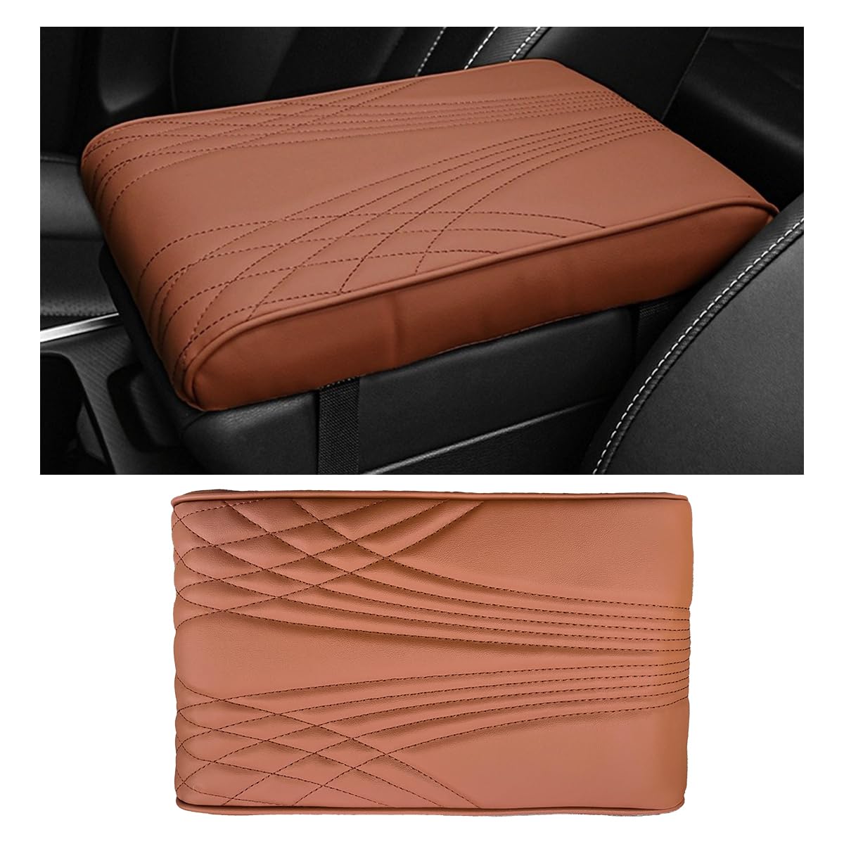 Ziciner Car Center Console Cover, Leather Memory Foam Armrest Cushion Protection Pad, Waterproof Hand Rest Pillow with Height Increase, Universal Accessory for Most Car (Brown #Angel)