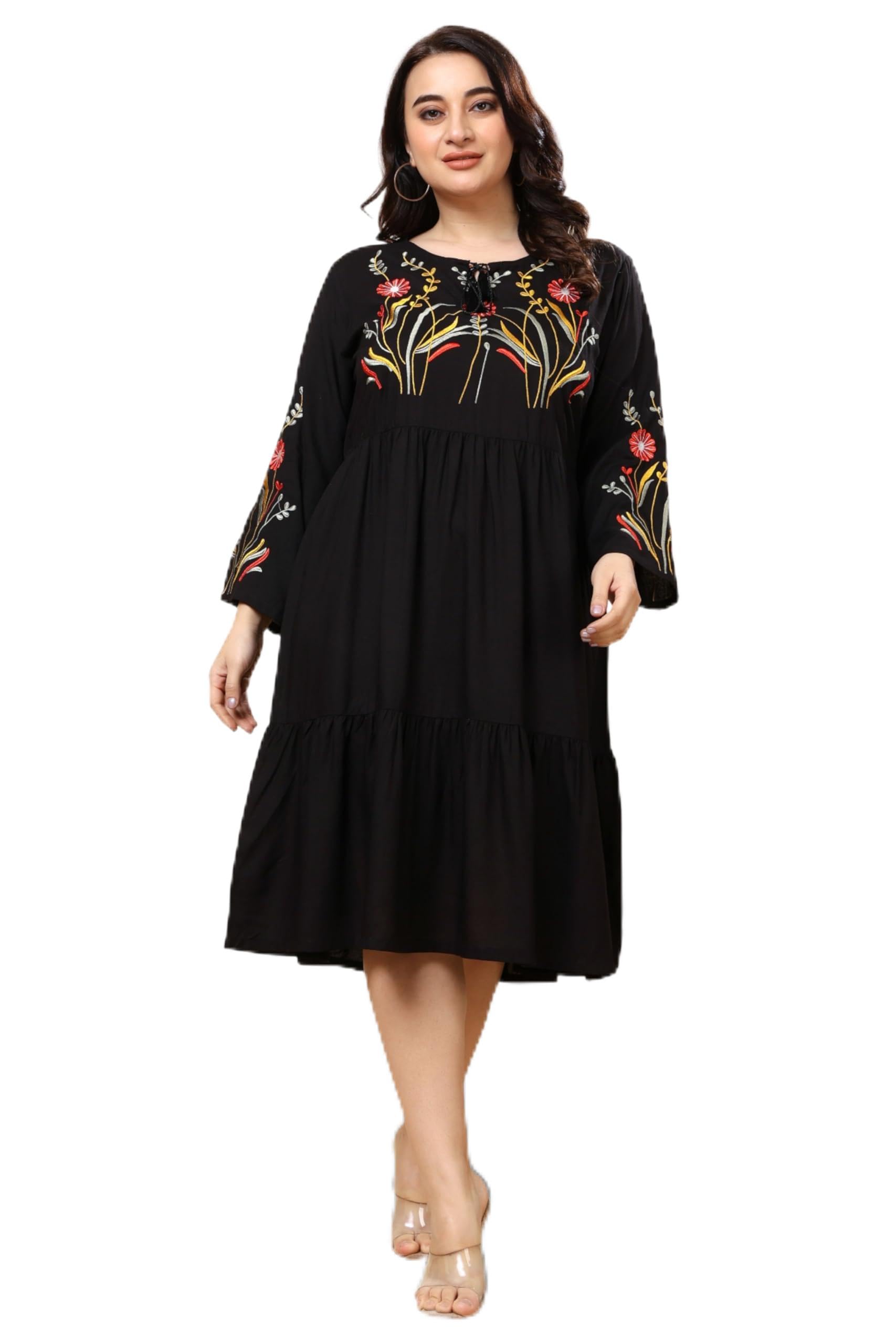 Women's Rayon Black Embroidery Dress-image-30
