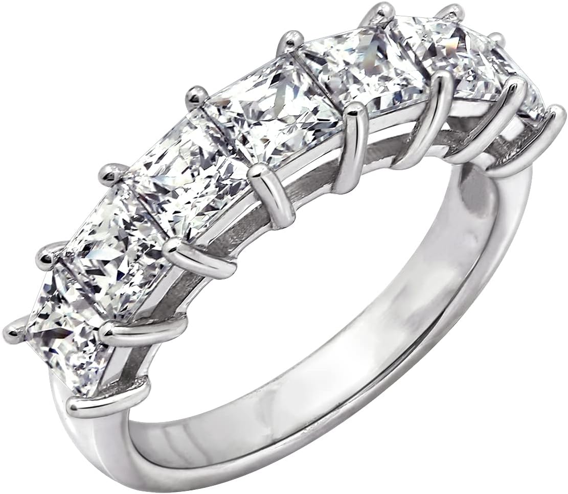 Amazon Essentials Platinum-Plated Sterling Silver Infinite Elements Princess Cut Cubic Zirconia Ring (1 cttw, 2 cttw, or 3 cttw)