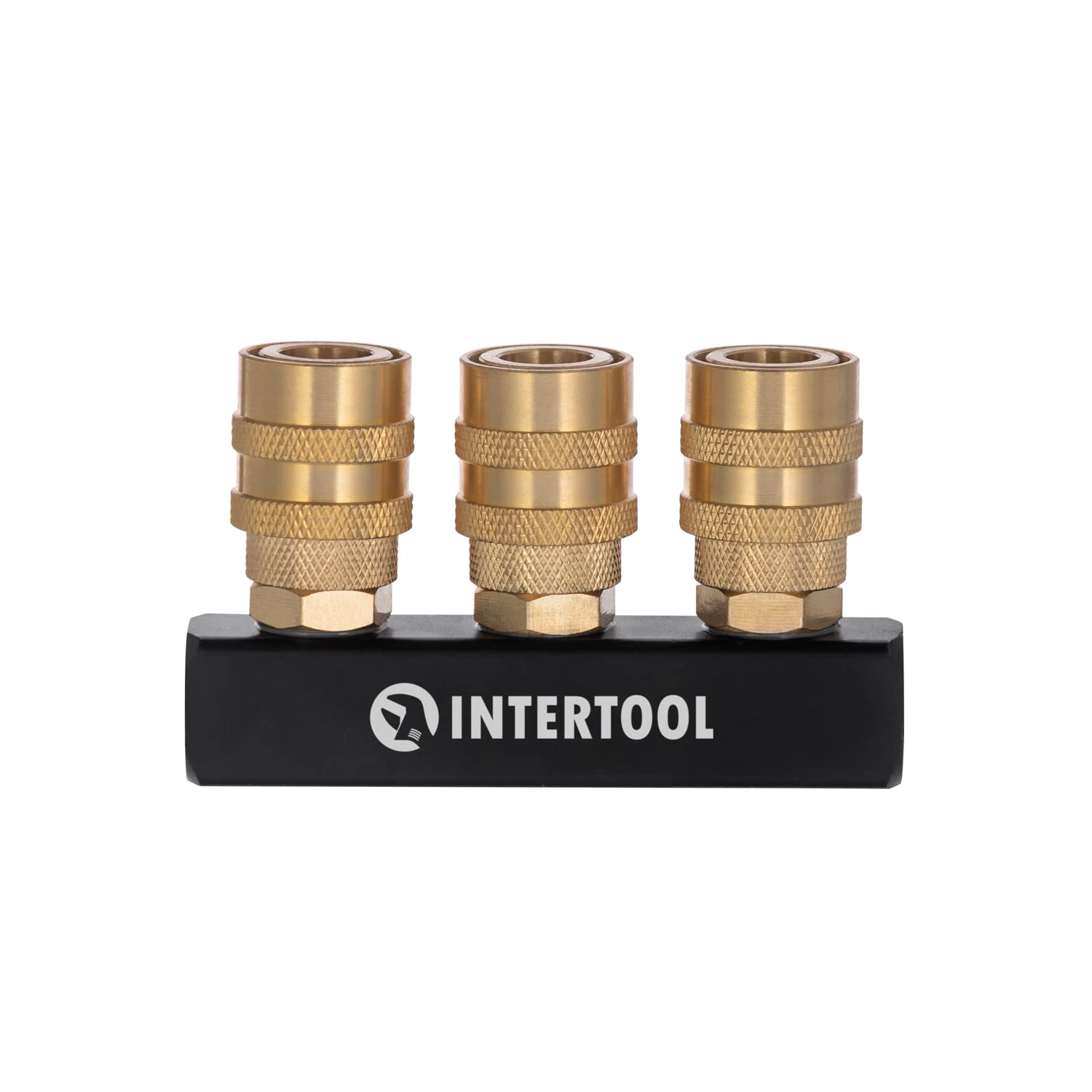 INTERTOOL 3-Way Air Splitter Manifold, 1/4" NPT, Brass Quick Coupler Connectors, Straight Block PT08-1855