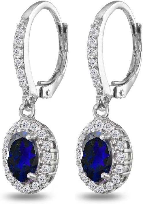 Dangle Earrings for Women Sterling Silver Trendy Genuine & Synthetic Gemstone Birthstone Oval Halo Leverback Drop Earring