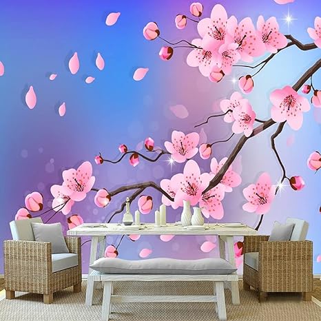 Amazon シンプルで美しいピンクの桃の花 壁紙 3d 寝室の壁紙壁画自己粘着リビングルーム写真壁画ポスター現代の壁の壁紙オフィス研究ソファテレビの背景 0x150 Cm 壁紙