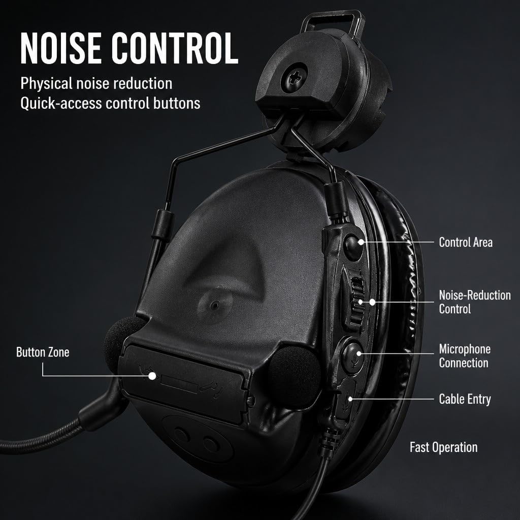 Casque tactique C2 en silicone noir avec support de rail ARC, réduction du bruit, pour sports de plein air