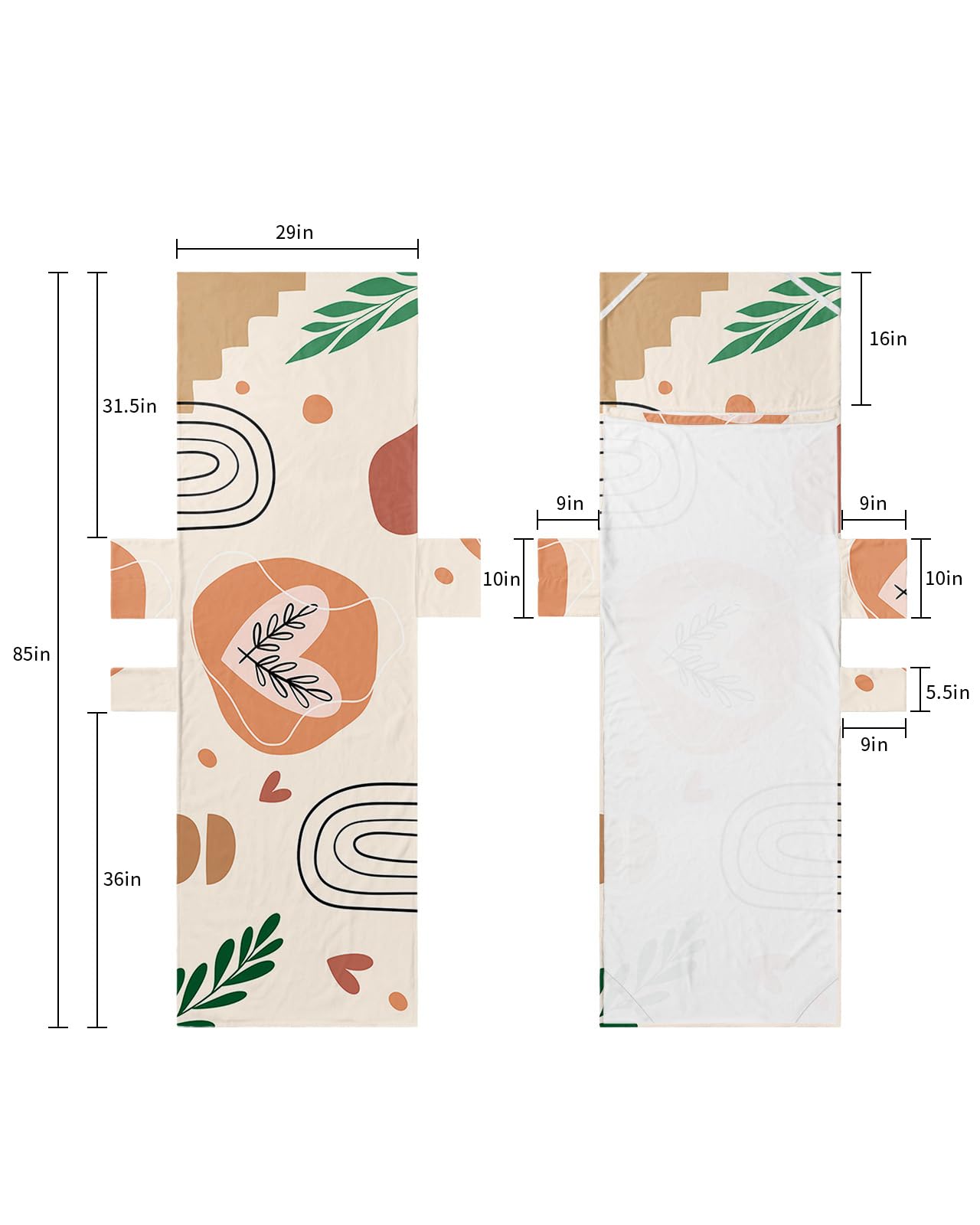 Middle Century Beach Lounge Chair Towel Cover, Soft Chaise Lounge Towel with Side Pockets Patio Pool Chairs Cover for Beach/Pool Sunbathing 29x85 Boho Geometric Love Heart Botanical