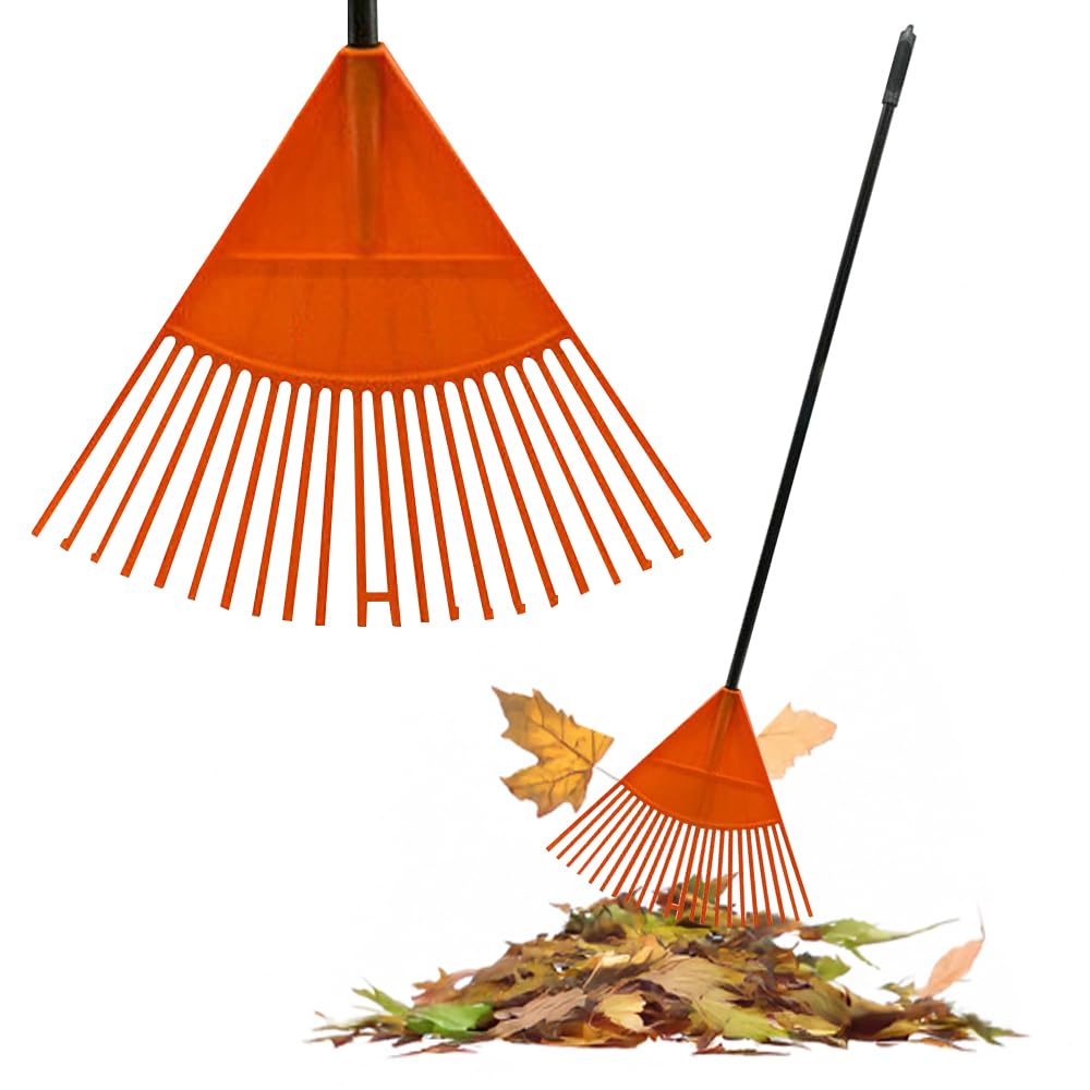 22 Tooth Garden Leaf Rake - Handheld, Plastic Head Gardening Tool | Wide, Lightweight & Sturdy To Quickly Clean The Lawn | Ideal For Autumn & Winter Seasons | Strong Quality & Long Lasting