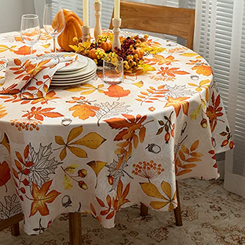 YiHomer Fall Thanksgiving Tabletop Collection for Kitchen Dining Decoration Parties Harvest, Fall Leaves, Tablecloth, 60
