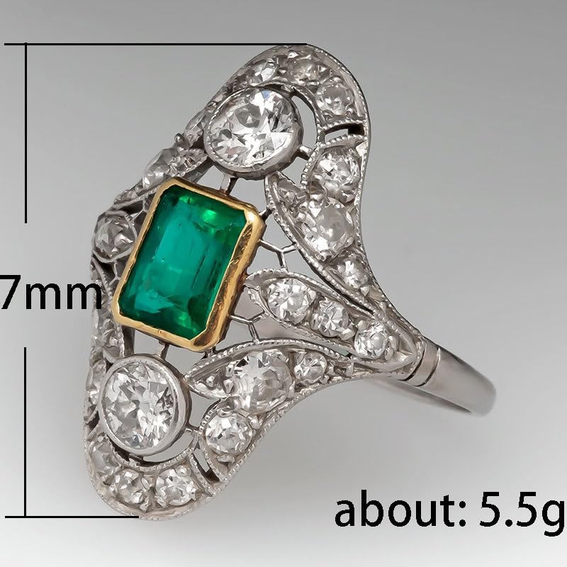925 Sterling Silver Ring Vintage Emerald Ring Engagement Rings Solitaire Promise Ring Court Style Openwork Floral Pattern Accessories lace Imitation Emerald Zirconia Ring Dinner Party Matching Ring 62