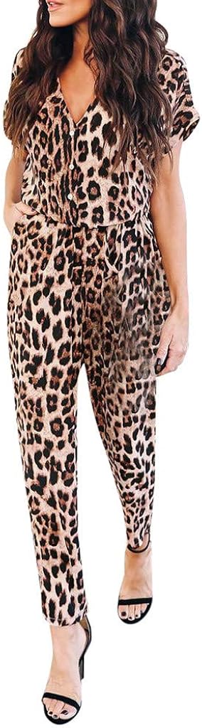 con scollo a V tuta intera a maniche corte button-Down TWIOIOVE Tuta estiva  da donna motivo leopardato Articoli regalo e merchandising borowiak.no