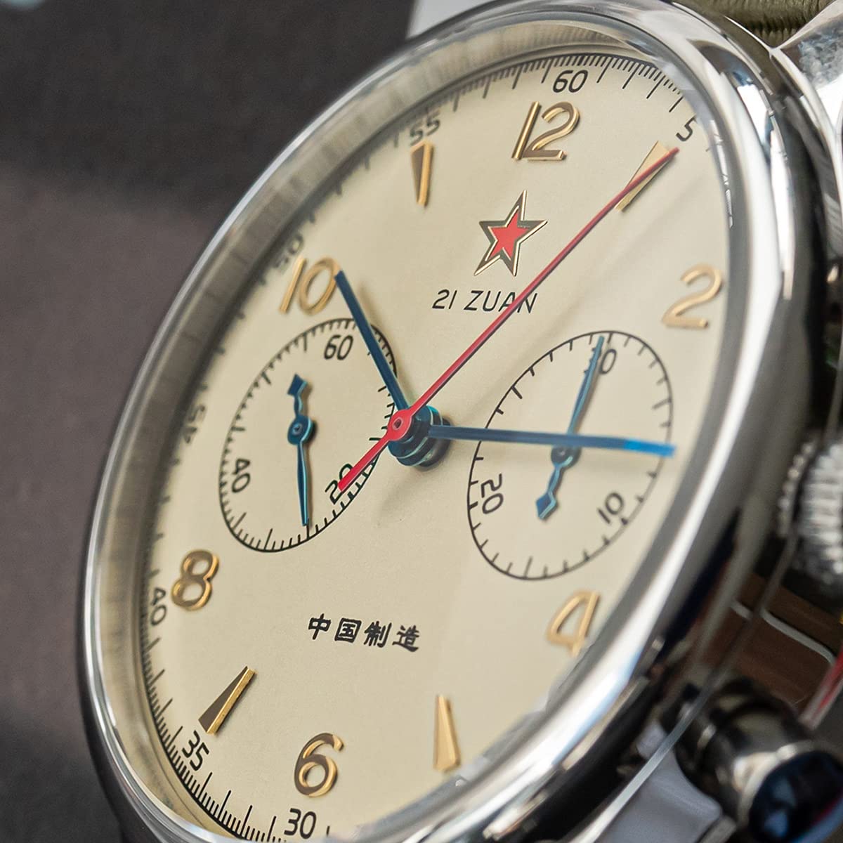 Seagull 1963 Herren-Chronograph, 40 mm, Saphirglas, ST1901, Uhrwerk, SU1963S40, grün, 40 mm, Armband