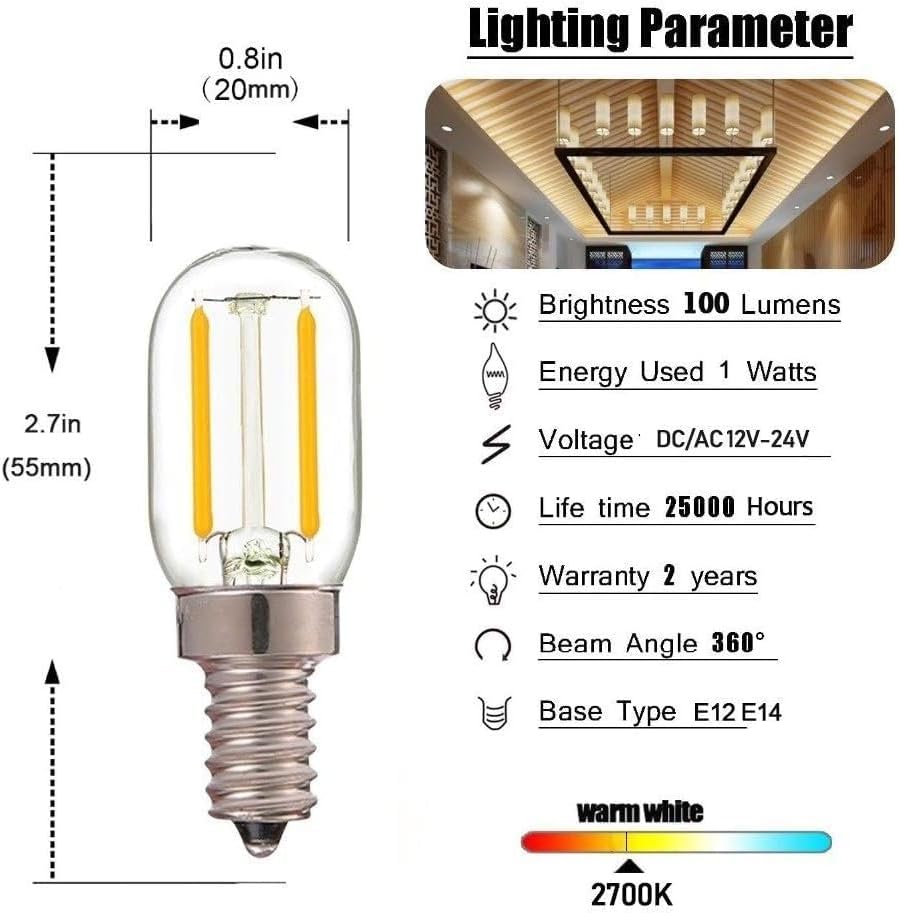 Miniatura 2 de Yi Lighting T22 T7 E12 - Bombillas LED de noche de 15 W, equivalente a 15 W, bombilla de sal del Himalaya 2700 K (2)