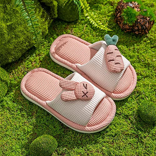 Girls Cute Bunny Cotton Linen Slippers Kids Aesthetic Comfy Soft Slip On Open Toe Home Slippers for Toddler Kids3