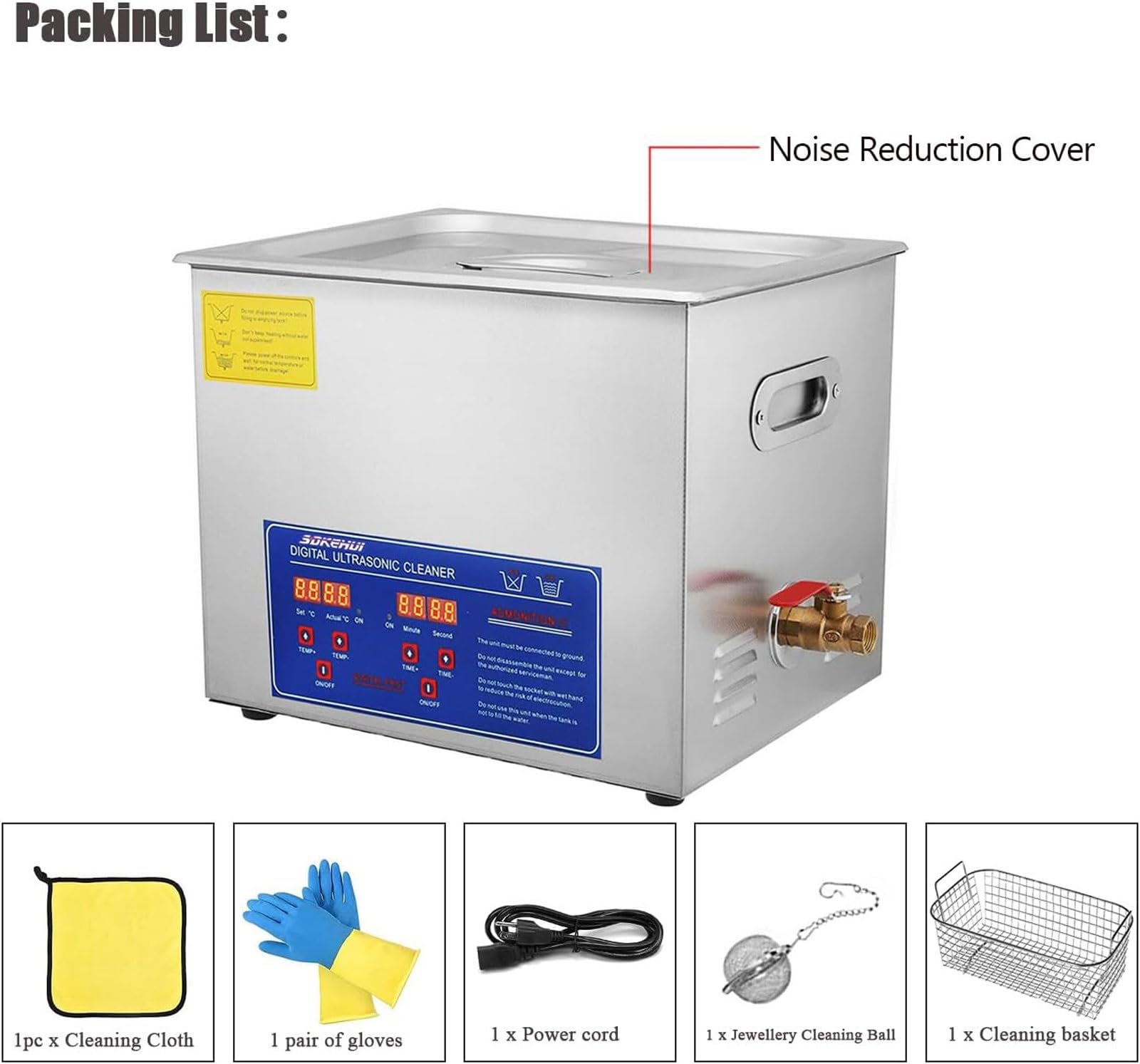 Limpiador ultrasónico digital profesional de piezas de 10 l, máquina de limpieza ultrasónica comercial de acero inoxidable de 240 W con calentador y temporizador, for herramientas de laboratorio