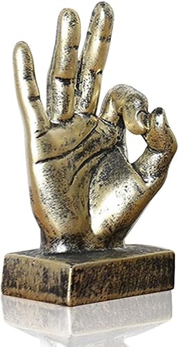 Lependor Estatuas de escritorio con gesto de mano de poliresina dorada, escultura de dedo para decoración - Dedos dorados de OK