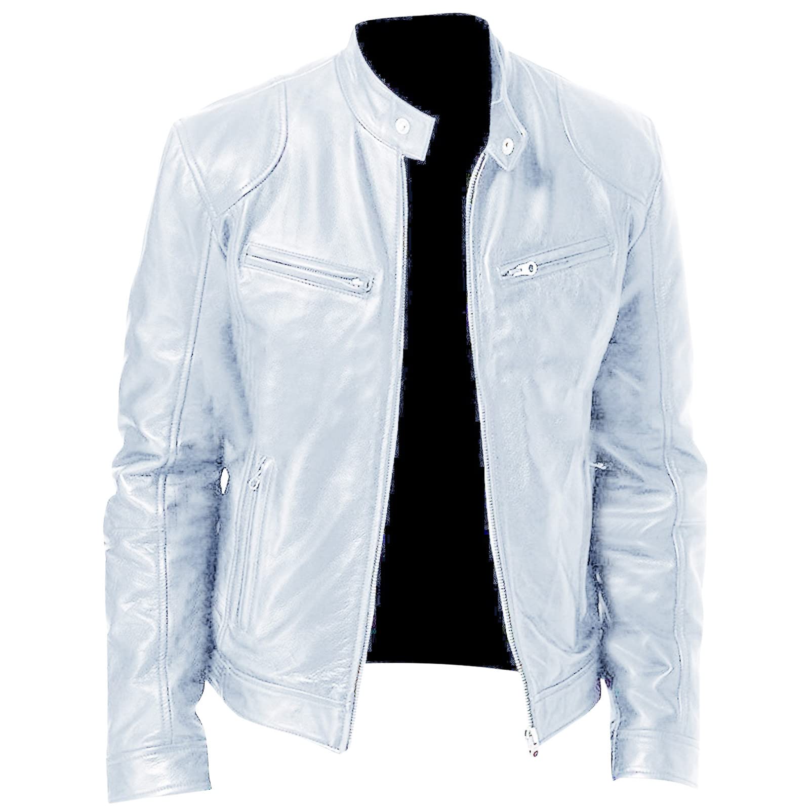 SzshaoyeMen's Retro Faux Leather Stand Collar Bomber Jackets Fall Winter Fashion Full Zipper Leather Coats Motorcycle Style Leather Coat Mens Casual Jacket