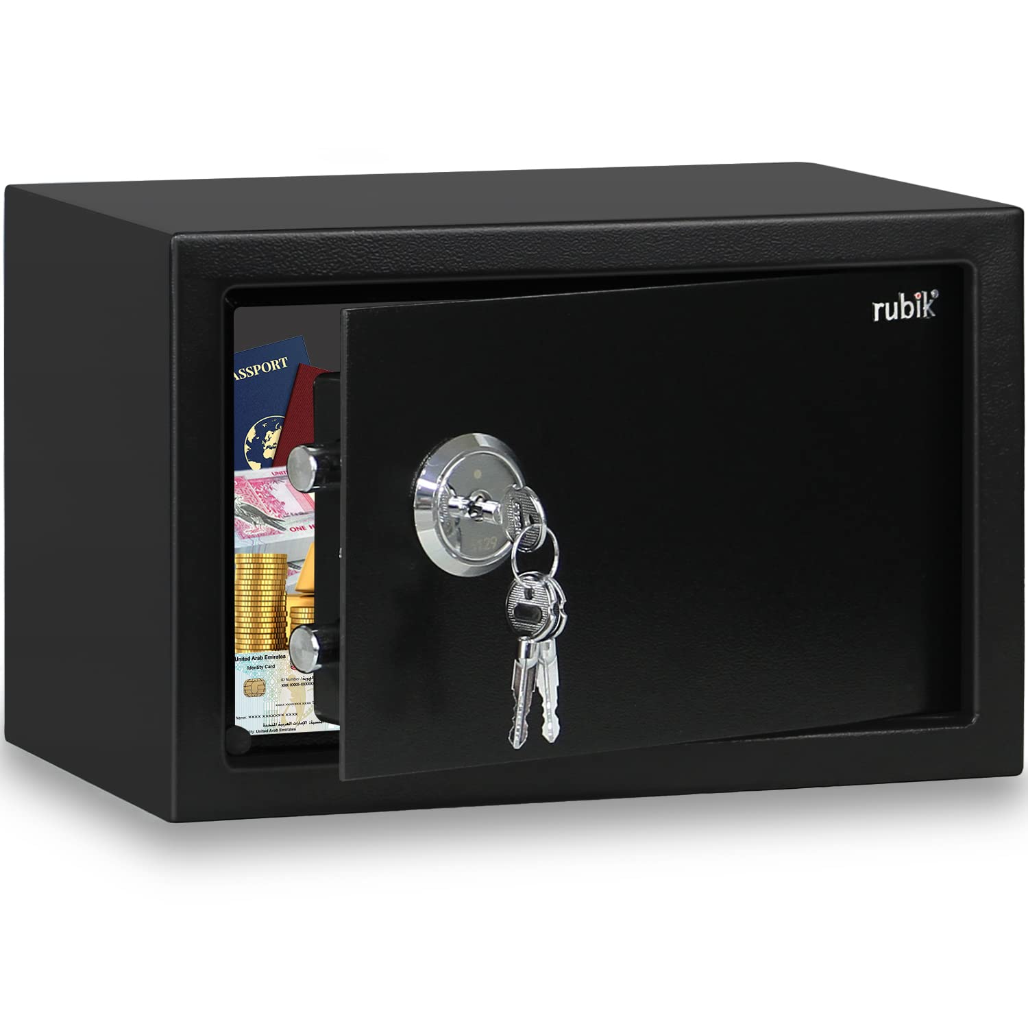 Rubik Key Operated Safe Box for Home Office Cash Passport Jewelry Security RB20K (20x31x20cm) Black
