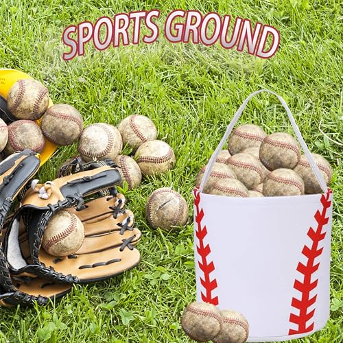 Image of Baseball Basket for Kids Canvas Easter Egg Hunt Baskets Halloween Trick or Treat Candy Bucket for Halloween Easter