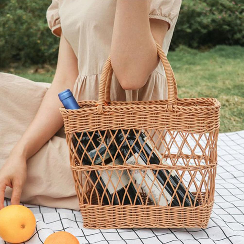 SUPVOX Wicker Handbag Straw Beach Bag Woven Rectangular Basket Purse Imitation Rattan Tote Bag Portable Picnic Basket for Travel Camping