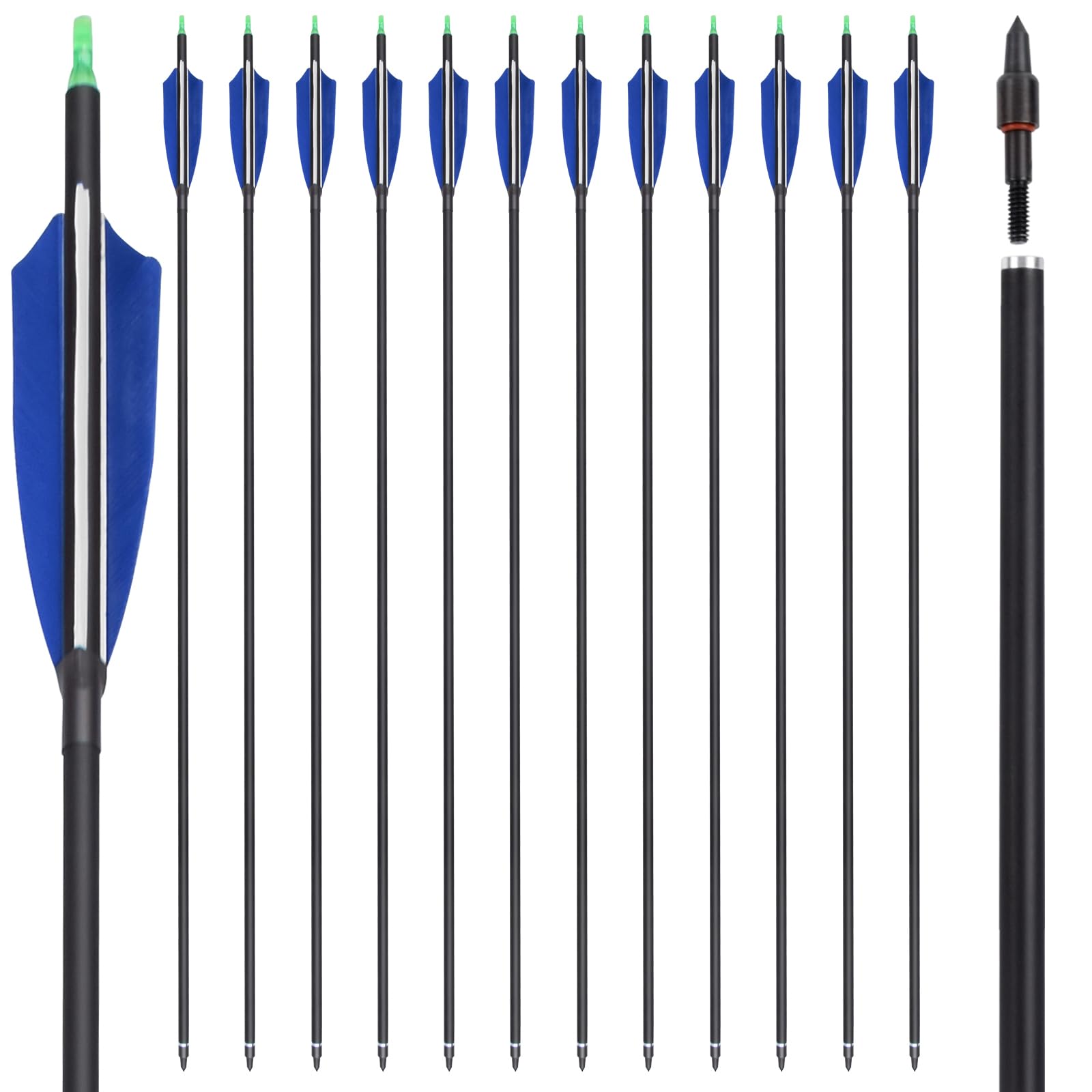 30 32 Inch Archery Carbon Arrows Spine 500 Hunting Arrows with Replaceable Broadhead Turkey Feathers for Recurve Bow Compound Bow Target Practice 6/12PCS