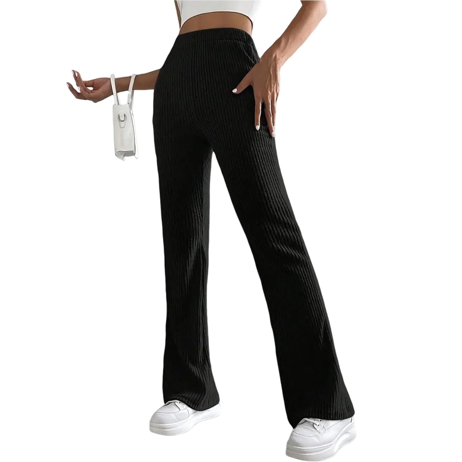 Flare Leggings for Women Elastic Waist Cotton Lounge Pants High Waisted Knit Wide Leg Pants Comfy Work Business Casual Flare Pants Soft Athletic Bootcut Leggings Old Money Clothes