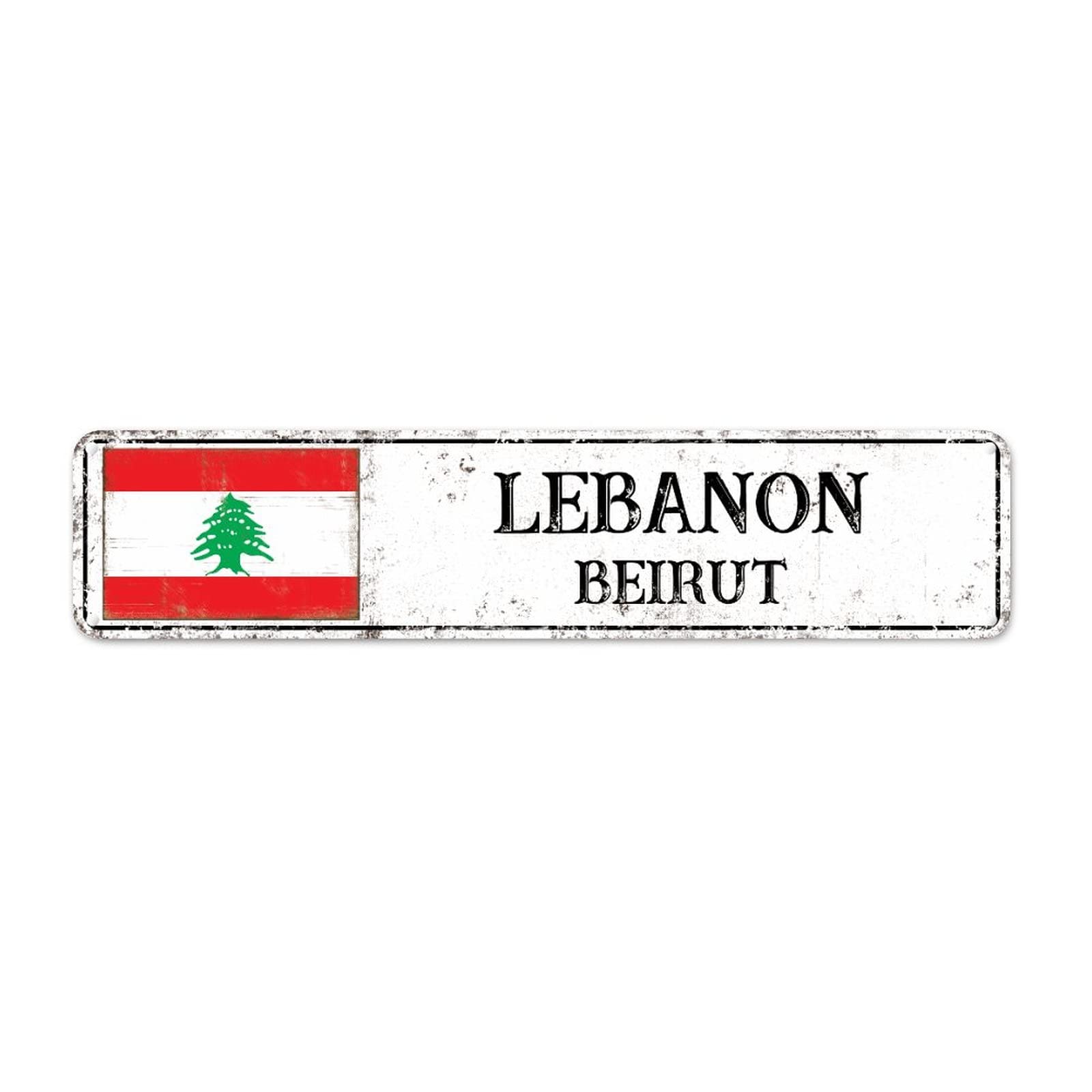 Podbyyou Men's Lebanon Flag French Vintage Metal Sign City Souvenir Beirut Capital City Cave Bar Decor Metal Tin Signs National Flag Country Souvenir Retro Aluminum Sign For Laundry Room Living Room 18X4in