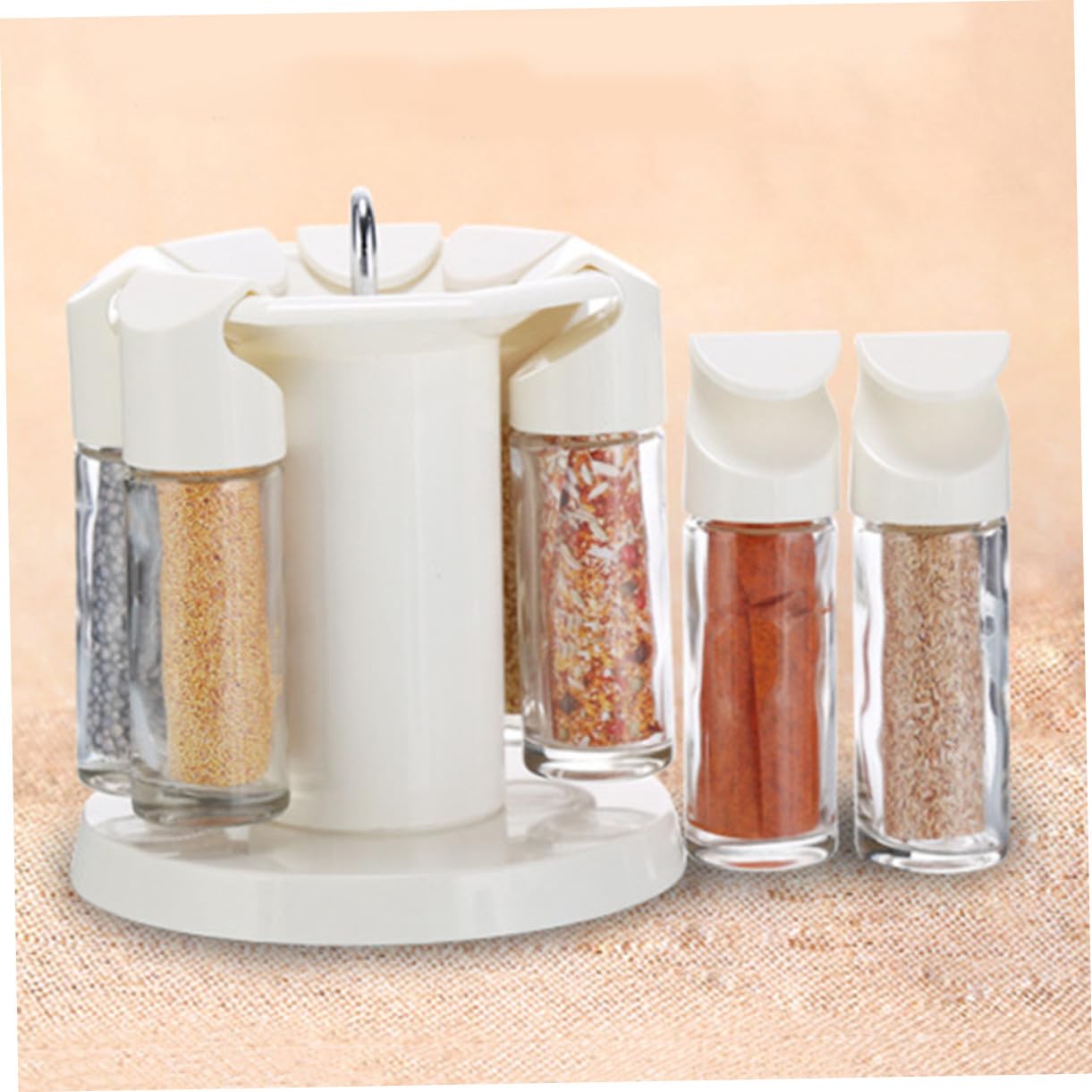 Cabilock Küchen Organizer Gewürze mit Drehbarem 360-grad Design Gewürzhalter aus Glas und Abs für Küche und Grill Inklusive Haken zum Aufhängen Zufällige Farbe