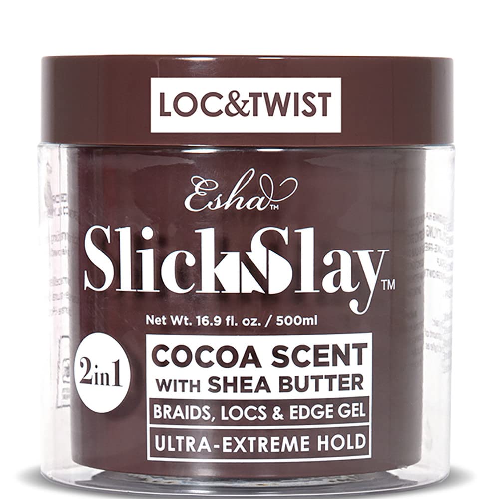 EshaSlick N Slay Braiding Gel – 3-in-1 Braid and Edge Gel – Ultra Extreme Hold Gel for Hair – Hydrating and Conditioning Shining Gel – Fast Dry Locking Gel for Locs, Twists, Braids (COCOA, 17 oz.)