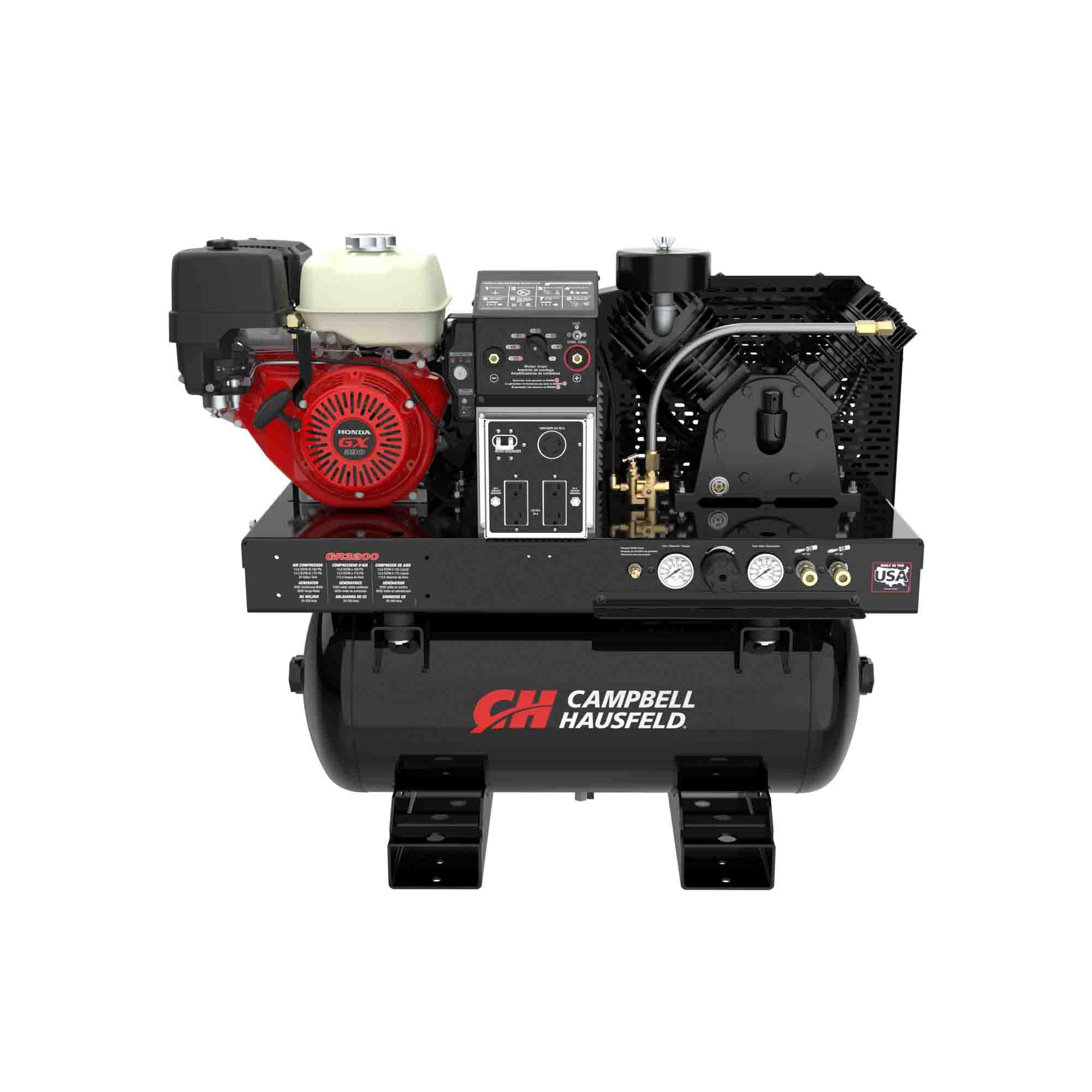 CAMPBELL HAUSFELD 3-in-1 Compressor-Generator-Welder Combo with Honda GX390 Gas Engine, 5000W Generator, 200A Welder, 30 Gallon Tank, 175 PSI, Truck Mount