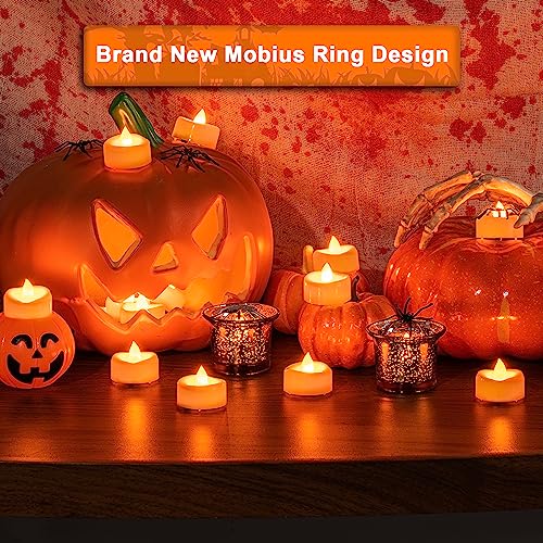 Image of merrynights Halloween Flameless Candles, 24-Pack Orange Tea Lights Candles Battery Operated, LED Pumpkin Lights Flickering, Electric Fake Tealight Candles, 1.5'' D X 1.25'' H