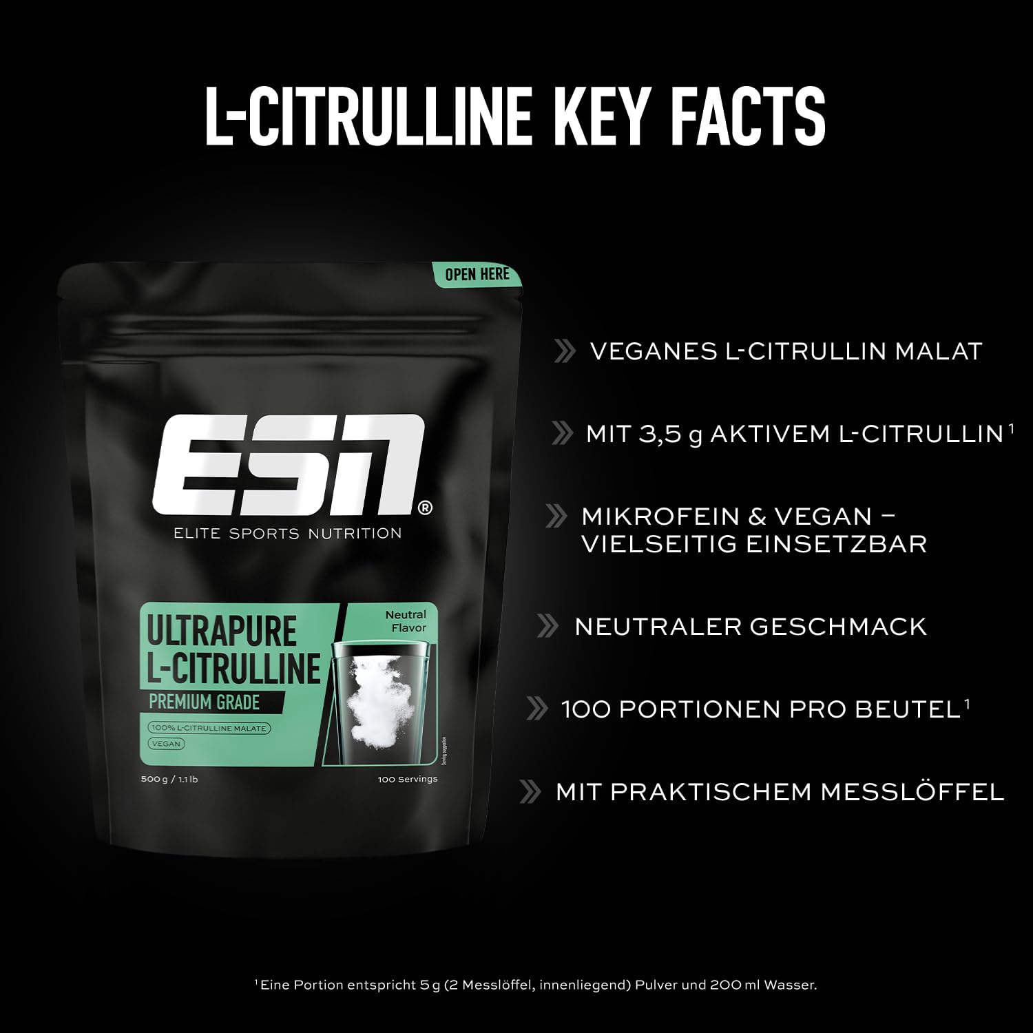 ESN Ultrapure L-Citrullin, 500g Beutel, 100 Portionen, vegan