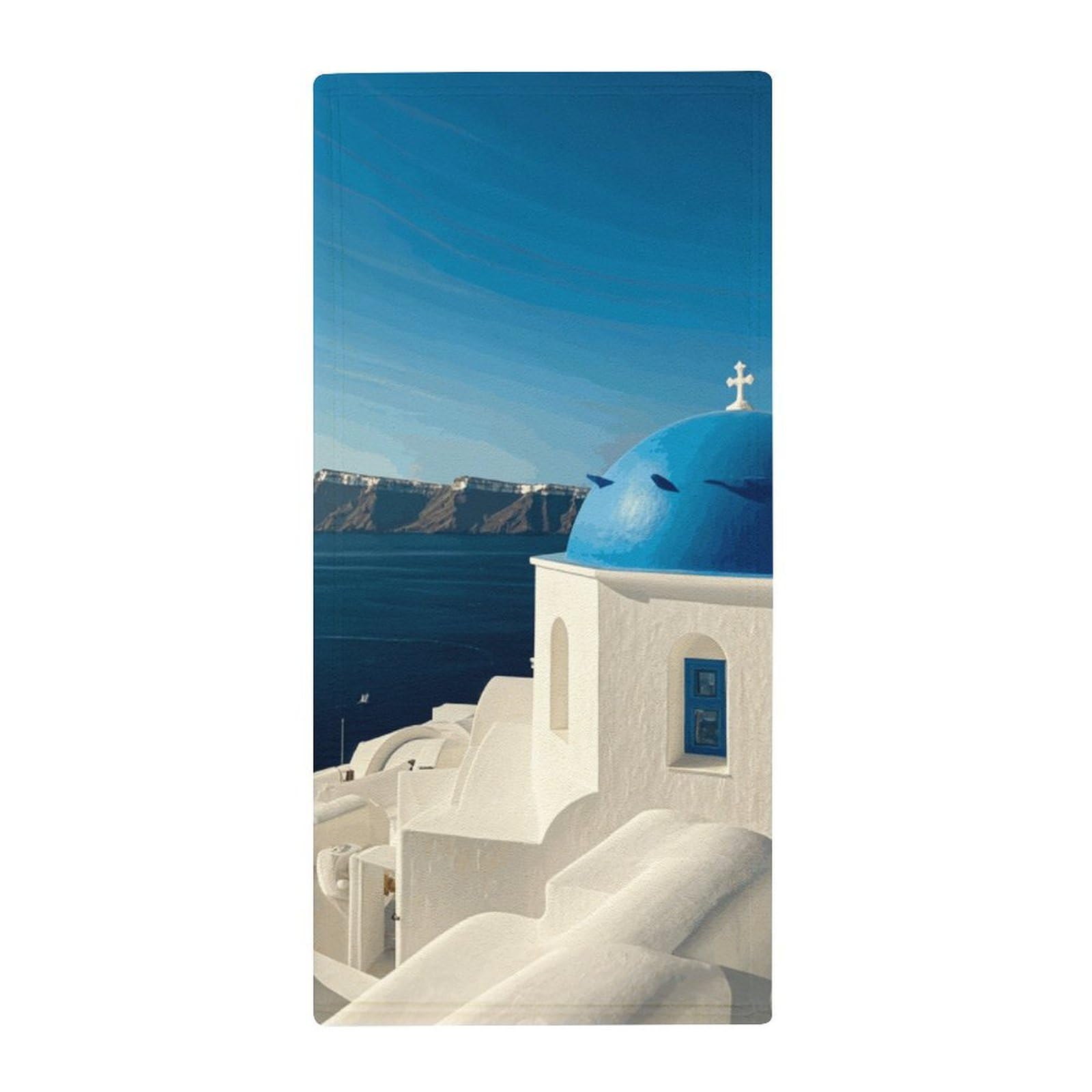 LDTVSFZQ Santorini Greek Island Sea View Hand Towel Soft Absorbent Bath Towel Kitchen Dish Towels for Bathroom Gym Spa Home Face Towel Decor 28.7" X 13.8"