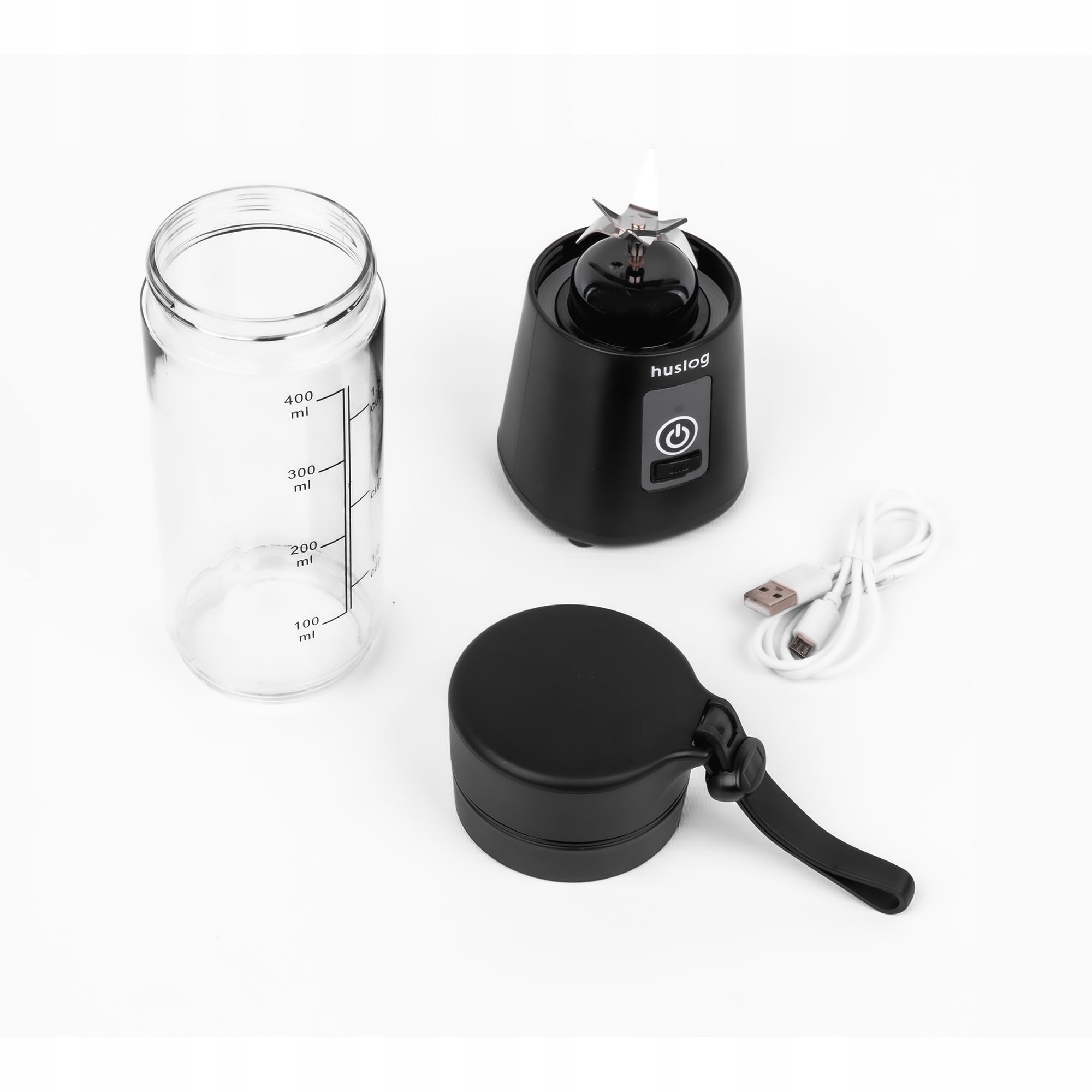 bezprzewodowy blender TO GO 180W, 6 ostrza ze stali nierdzewnej, 470ml pojemność, USB-C & USB-A ładowany, blokada bezpieczeństwa, kompaktowy z uchwytem, do smoothie, koktajli białkowych, czarny