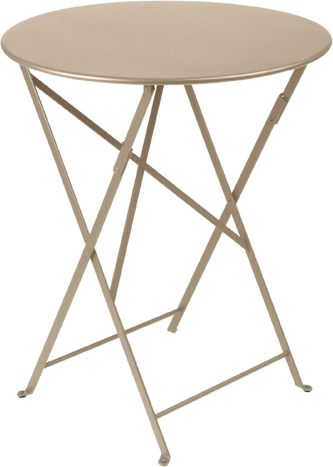 Bistro 24 Round Table - Lacquered Steel Folding Table for Two to Three People - No Parasol Hole - Outdoor & Indoor Use - Nutmeg